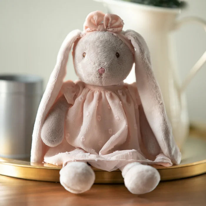 Bukowski Lenka bunny, plush bunny doll, soft stuffed rabbit, bunny in peach dress, Swedish plush toy, heirloom bunny plush, baby gift idea, toddler cuddle bunny, Bukowski plush collection, bunny stuffed animal girl