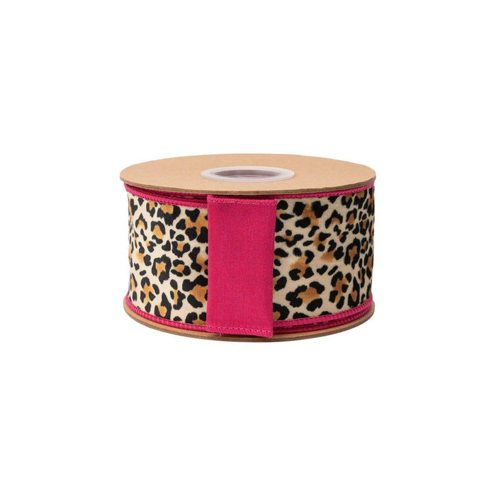 Ribbon with leopard print and pink edge on a white background