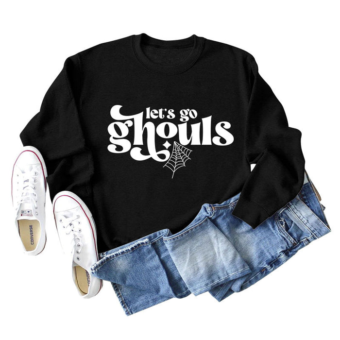 Let's Go Ghouls Letters Loose Round Neck Long Sleeve Large Size Sweatshirt