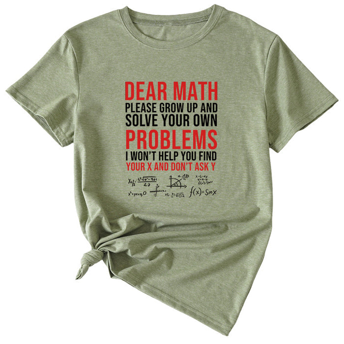 Letter Dead Math Printed Summer Casual Round Neck Short Sleeve T-shirt