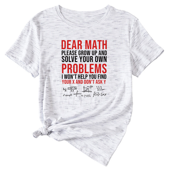 Letter Dead Math Printed Summer Casual Round Neck Short Sleeve T-shirt