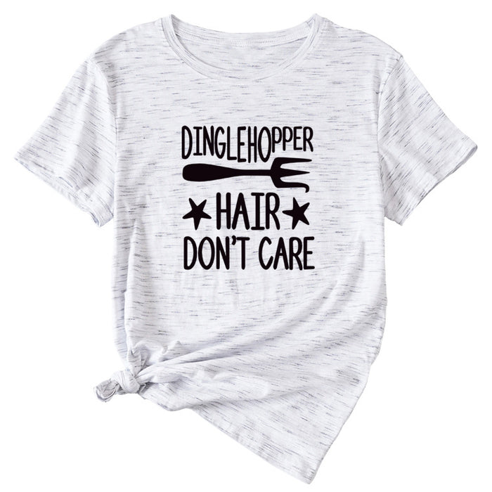 Letter Printing DINGLEHOPPER HAIR Womens Casual Short-sleeved T-shirt