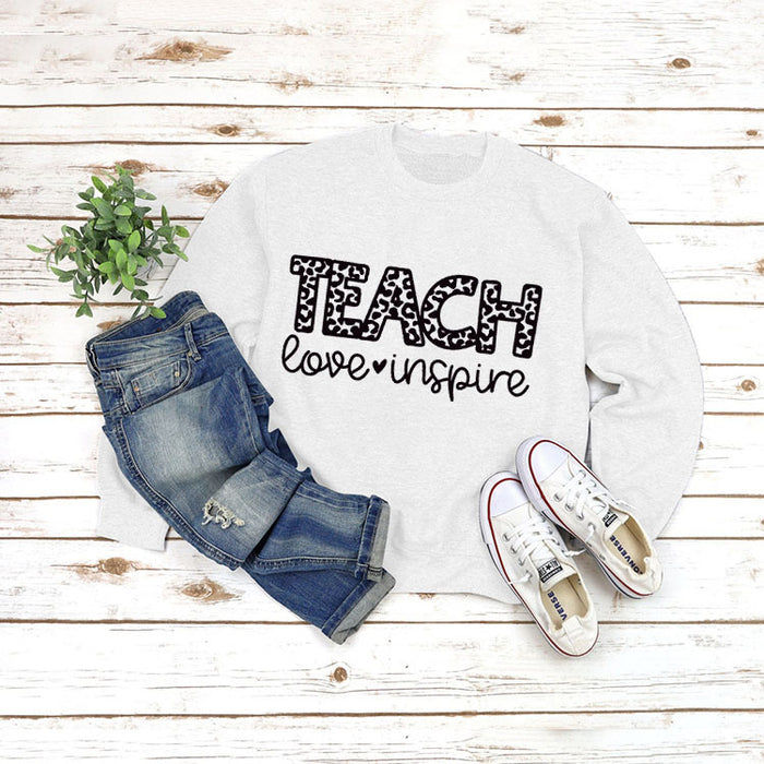 Letter Round Neck Shirt Long Sleeve TEACH Love Printed Loose Sweater