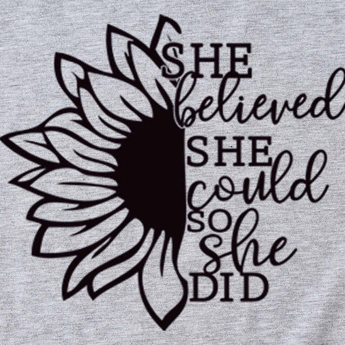 Lettering She Believed She Could Round Neck Short Sleeve T-Shirt for Women