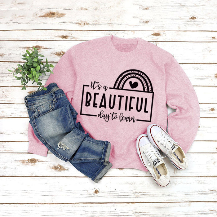 Letters Round Neck Top T-shirt It's A BEAUTIFUL Printed Sweatshirt