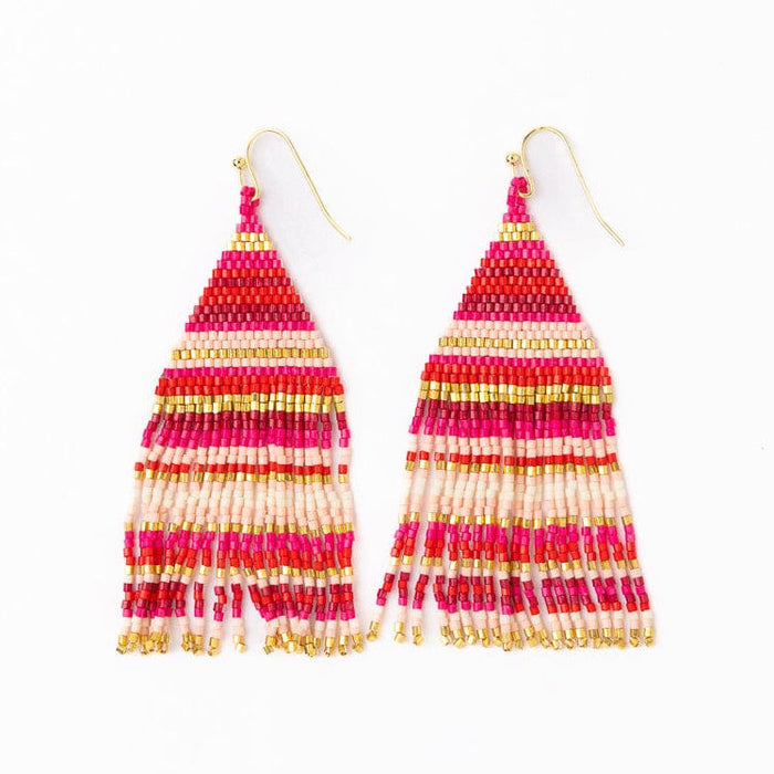 Lexie Horizontal Stripes Beaded Fringe Earrings Mixed Hot Pink Fringe