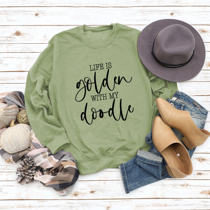 Olive green sweater (black font) / S