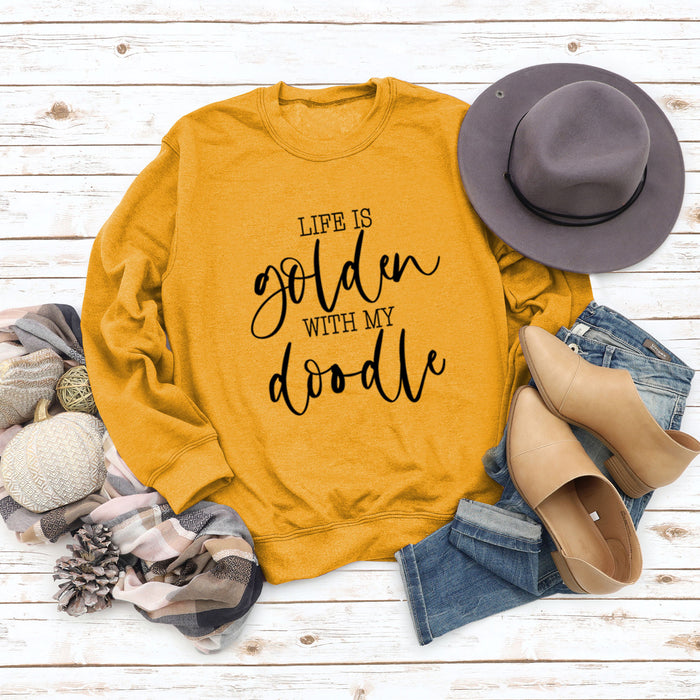 LIFE IS Golden Letter Print Sweatshirt