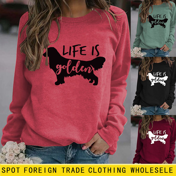 Life Is Golden Round Neck Letter Loose Long Sleeve Large Sweater