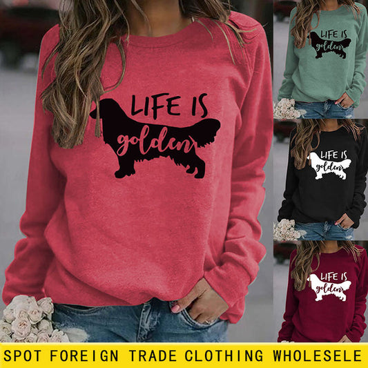 Life Is Golden Round Neck Letter Loose Long Sleeve Large Sweater