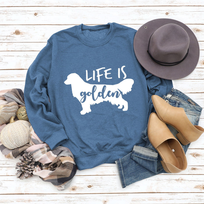 Blue sweater (white font) / S