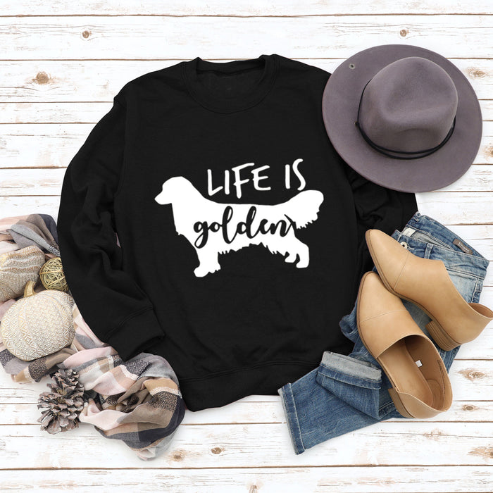 Life Is Golden Round Neck Letter Loose Long Sleeve Large Sweater