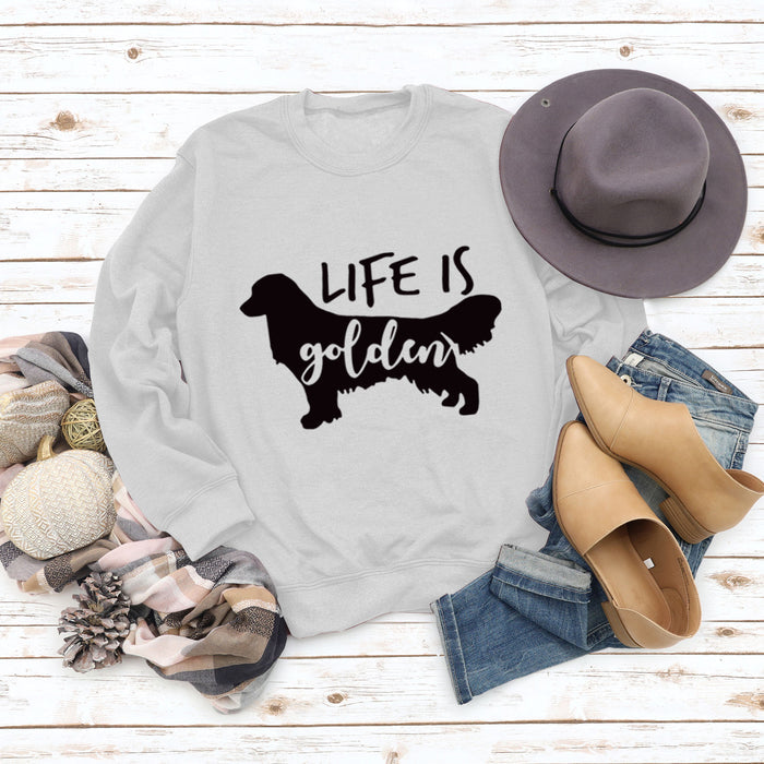 Life Is Golden Round Neck Letter Loose Long Sleeve Large Sweater