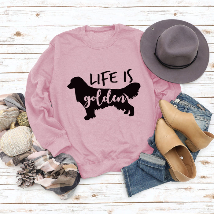 Life Is Golden Round Neck Letter Loose Long Sleeve Large Sweater