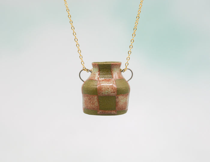 Light Green Checker Pot Necklace