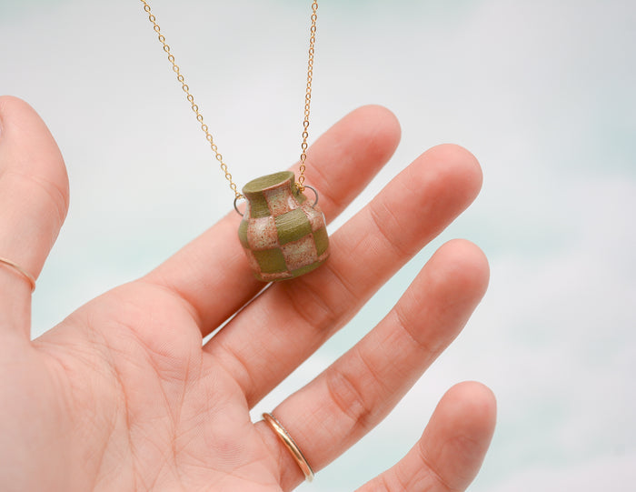 Light Green Checker Pot Necklace