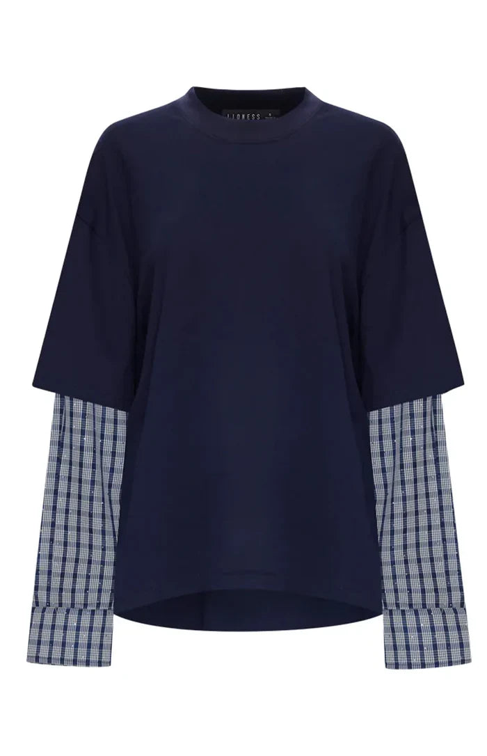 Lioness Bottega Navy Layered Contrast Sleeve Shirt