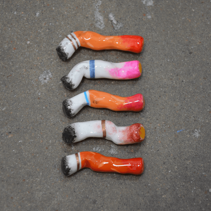 Lipstick-Stained Ceramic Cigarettes – Set of 5 Handcrafted Sculptures
