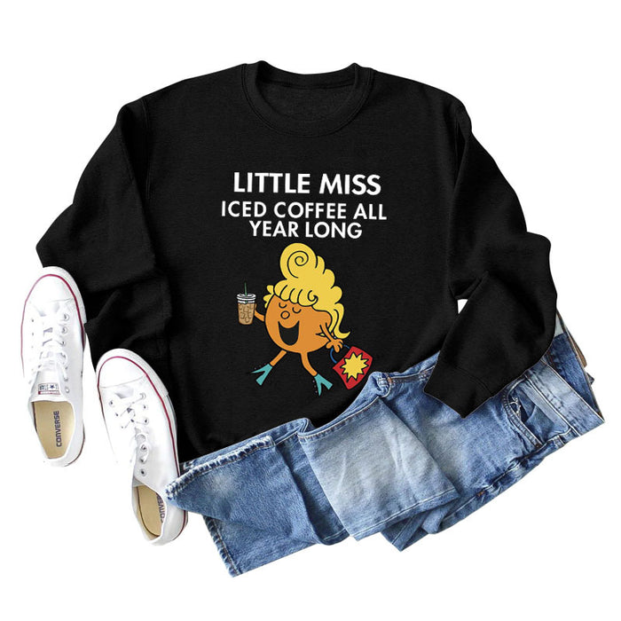 LITTLE MISS ICED COFFEE Autumn Cross-border Printed Sweater Round Collar Jacket