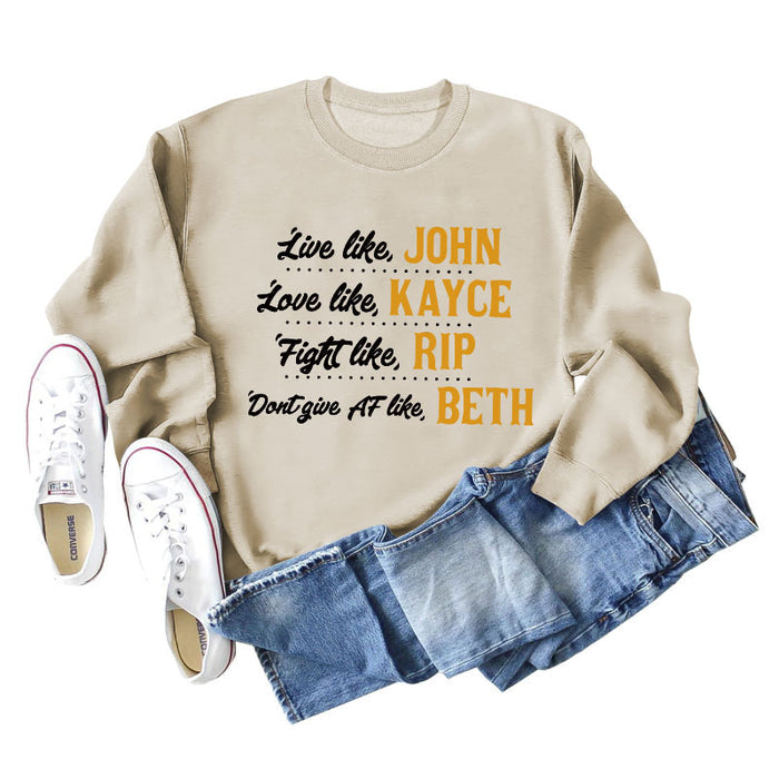 Live Like John Love Women's Letter Round Neck Loose Long Sleeve Shirt Large Sweater