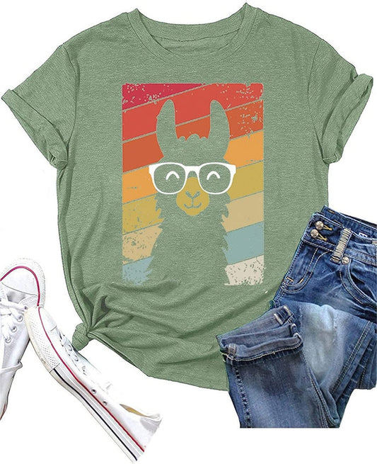 Llama Gifts Tees Women Short Sleeve Cute Llama T-Shirt