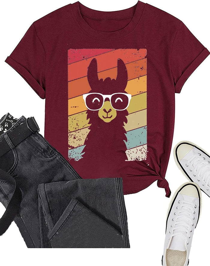 Llama Gifts Tees Women Short Sleeve Cute Llama T-Shirt