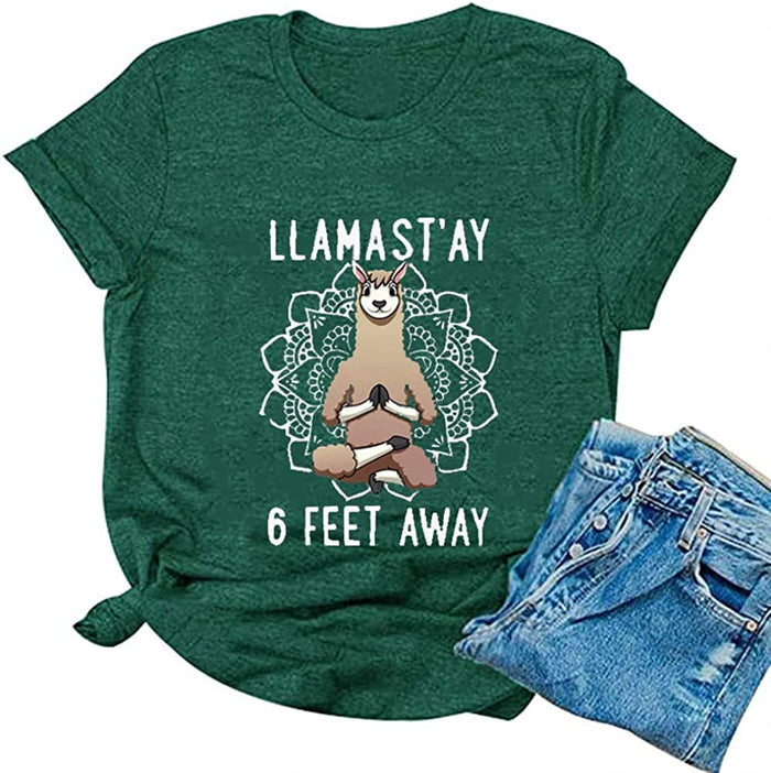 Llamast'ay 6 Feet AwayT-Shirt for Women Cute Llama Graphic Shirt