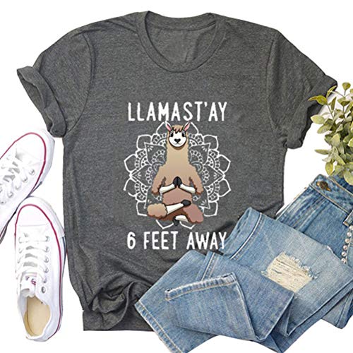Llamast'ay 6 Feet AwayT-Shirt for Women Cute Llama Graphic Shirt