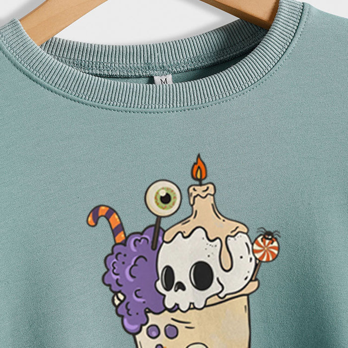 Loose Pumpkin Skull Spider Print Long-sleeved Sweater Women