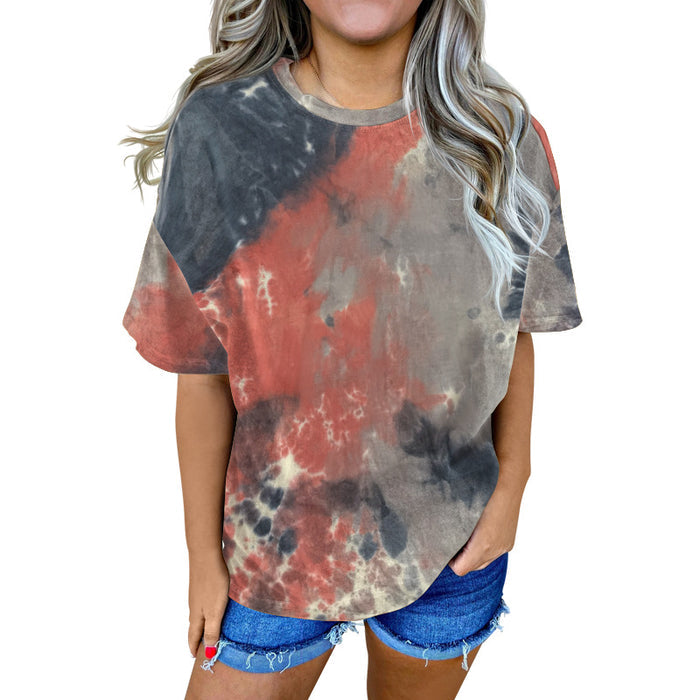 Loose Solid Color Short Sleeve Tie-dyed Round Neck Men's and Women's Blank T-shirt A Set Print