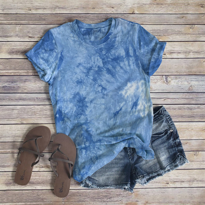 Loose Solid Color Short Sleeve Tie-dyed Round Neck Men's and Women's Blank T-shirt A Set Print