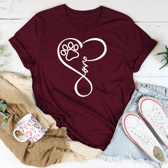 LOVE Dog Print Love Print Round Neck Short Sleeve Fashion Women's T-Shirt