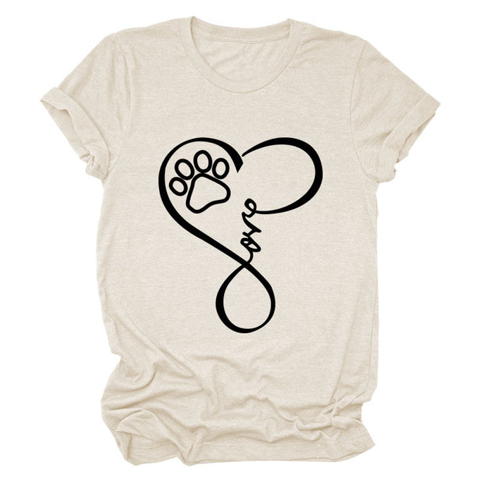 LOVE Dog Print Love Print Round Neck Short Sleeve Fashion Women's T-Shirt