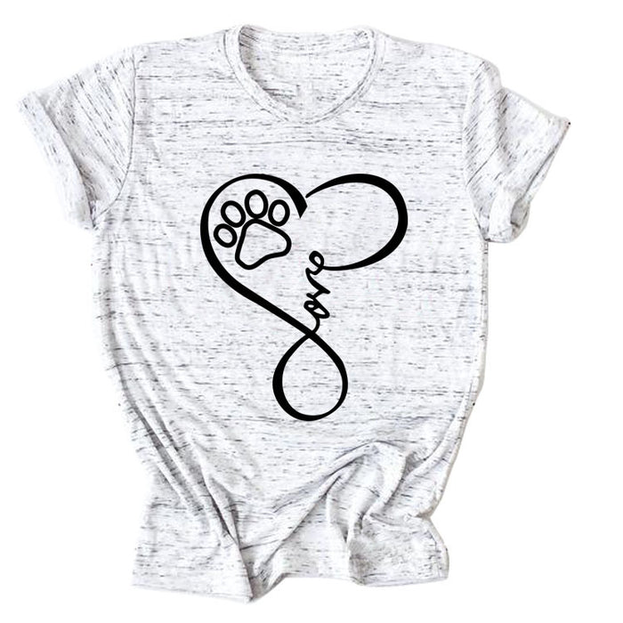 LOVE Dog Print Love Print Round Neck Short Sleeve Fashion Women's T-Shirt