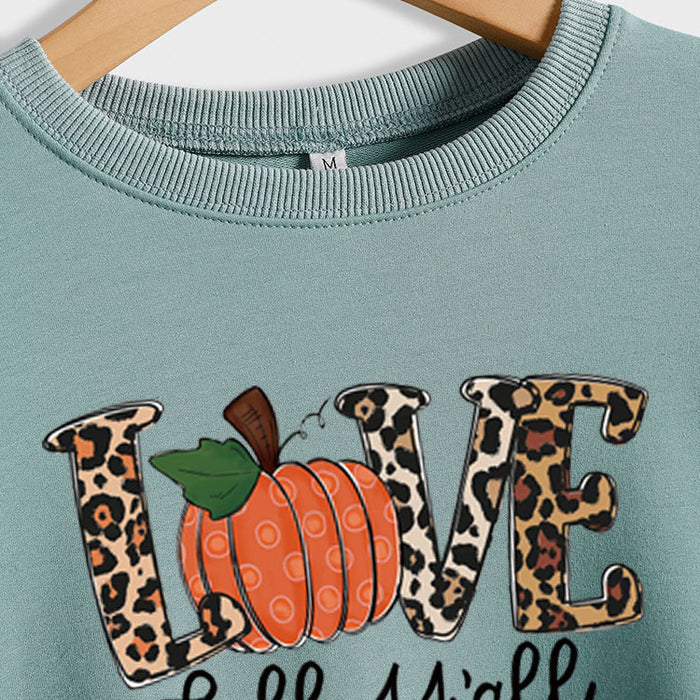 Love Fall Y'all Letters Pumpkin Leopard Print Halloween Long-sleeved Large Size Sweater