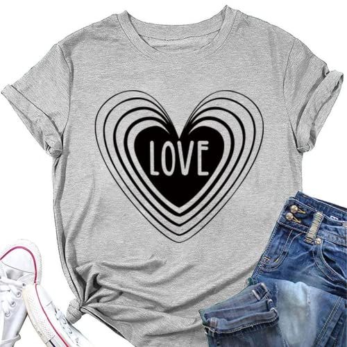 Love Heart Shirt Women Valentine's Day Gift Tee Tops