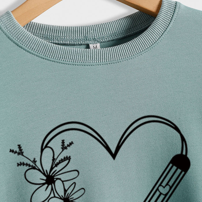 Love Printed Round Neck Loose Casual Large Size Long Sleeve Women's Sweater