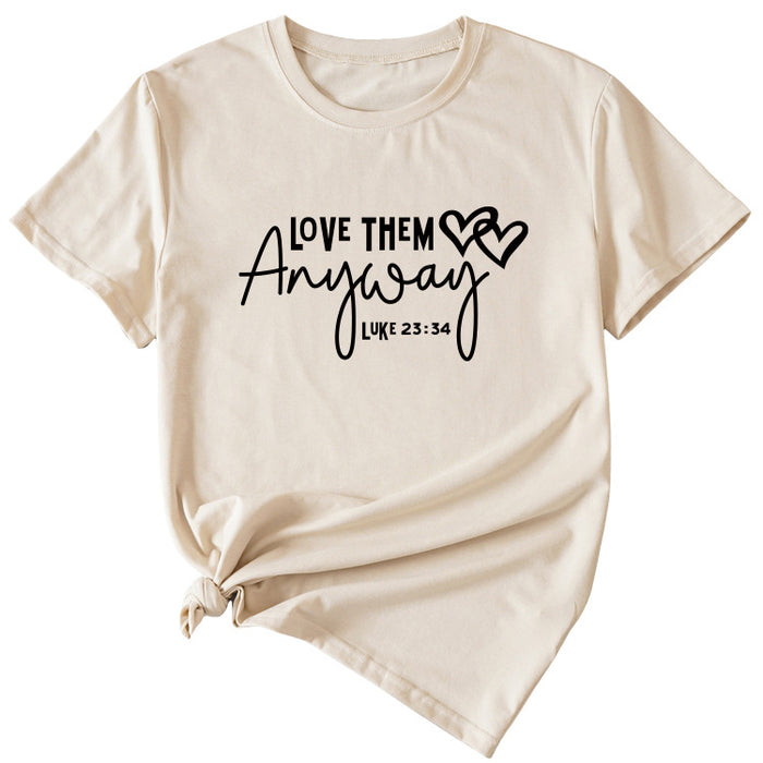 Love Them Letter-printed Women's Casual Round Neck Short-sleeved T-shirt
