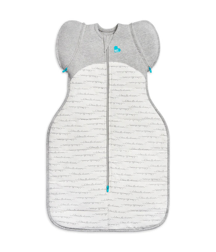 Gray and white baby sleep sack from Love To Dream Swaddle Up Transition Bag 2.5 TOG