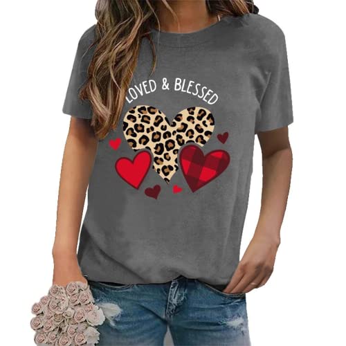 Loved & Blessed Valentines Day Shirt Women Love Heart Tee Tops