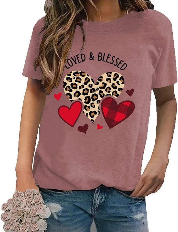 Loved & Blessed Valentines Day Shirt Women Love Heart Tee Tops