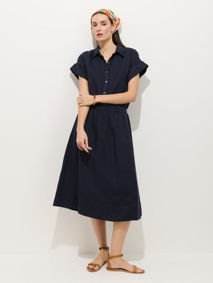 Maddie Skirt in Linen - Dark Navy