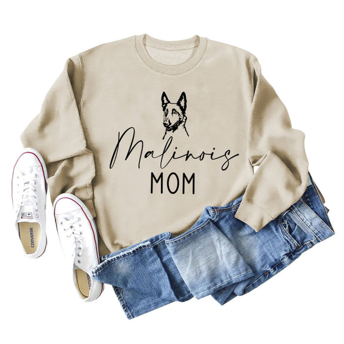 Malinois Mom Letters Puppy Print Fashion Loose Long Sleeve Oversize Sweater