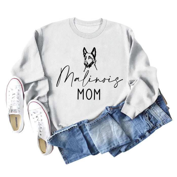 Malinois Mom Letters Puppy Print Fashion Loose Long Sleeve Oversize Sweater