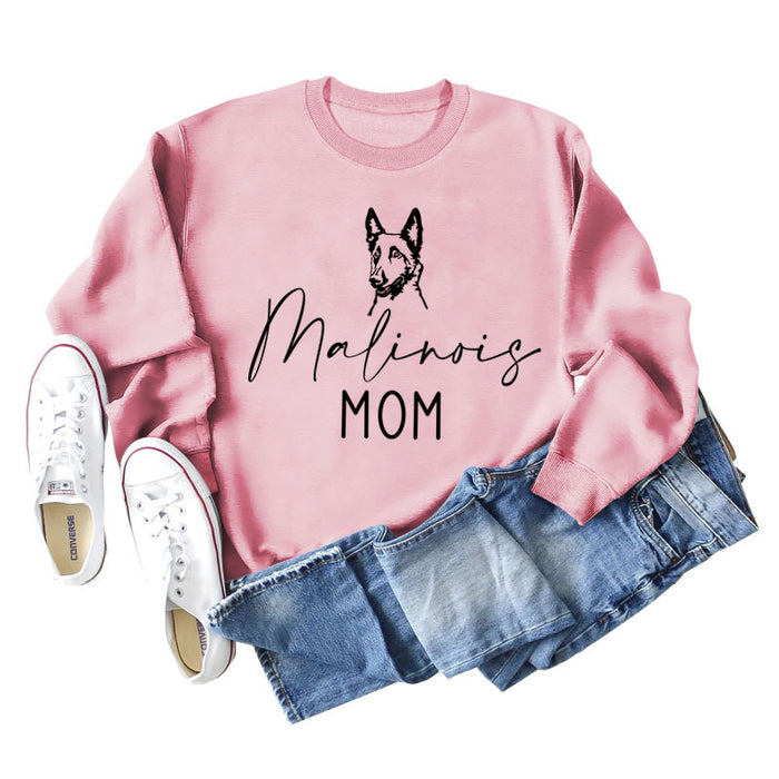 Malinois Mom Letters Puppy Print Fashion Loose Long Sleeve Oversize Sweater