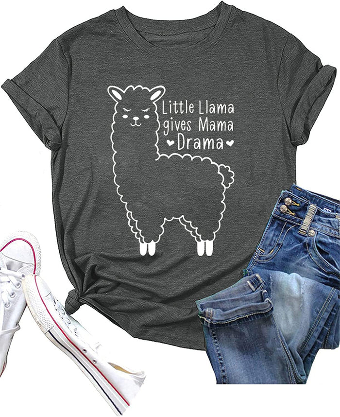 Mama Llama Tees Women Little Llama Gives Mama Drama T-Shirt