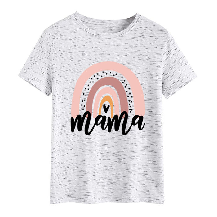 Mama Rainbow Love Letter Round Neck Loose Print Pattern Short Sleeve T-shirt