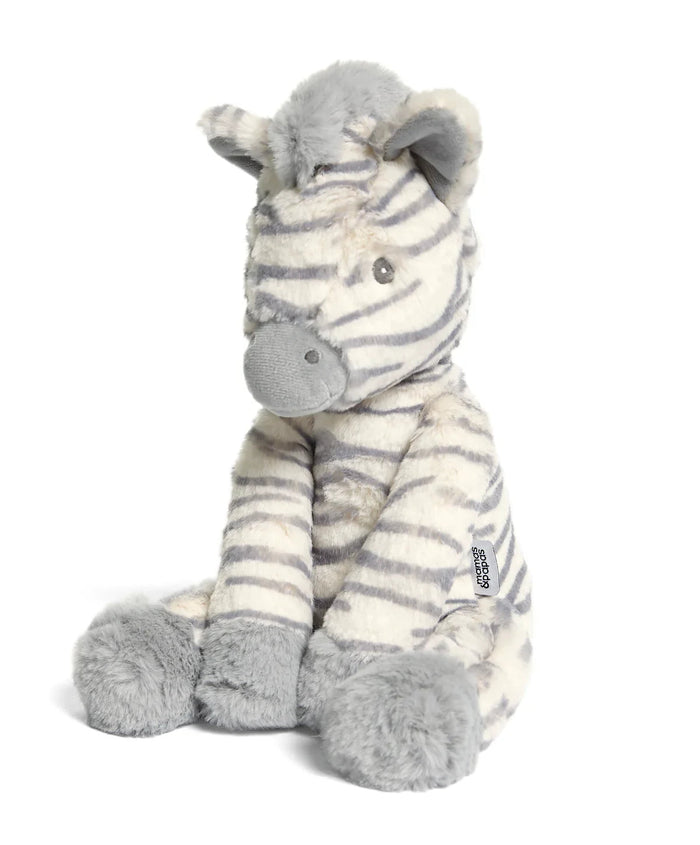 Stuffed zebra toy with gray stripes from Mamas & Papas Welcome to the World collection, great for baby strollers and more