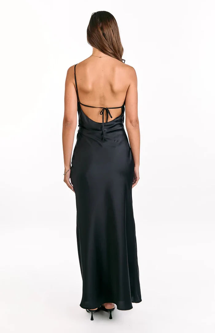 Marriot Black One Shoulder Formal Maxi Dress