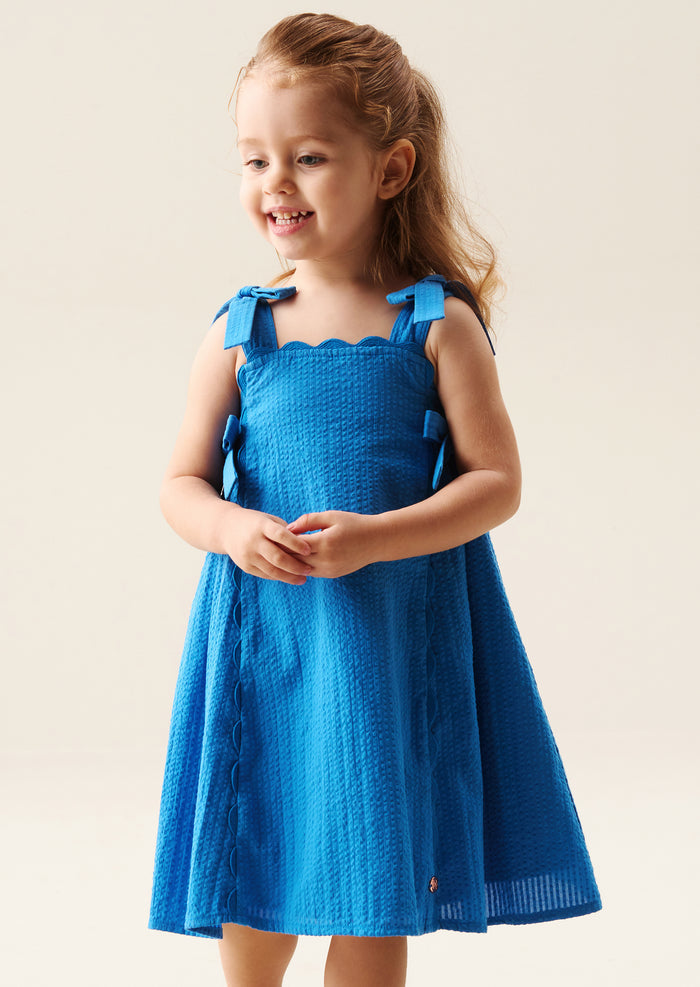 Matilda Blue Scalloped Bow Dress